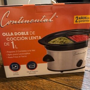 Continental 1 Qt Double Dipper Slow Cooker.stainless Steel Body